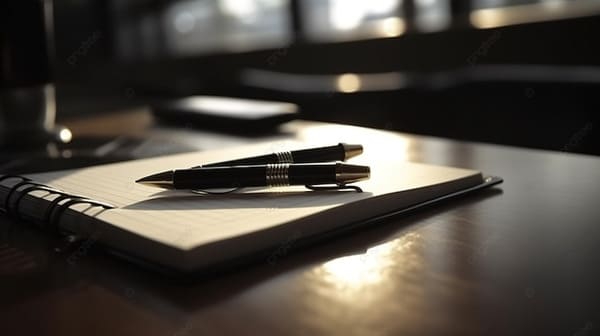 Notizbuch und Stift auf einem Tisch in ruhiger Atmosphäre